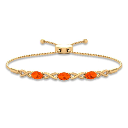 Natural Oval Fire Opal Infinity Bolo Bracelet for Women
