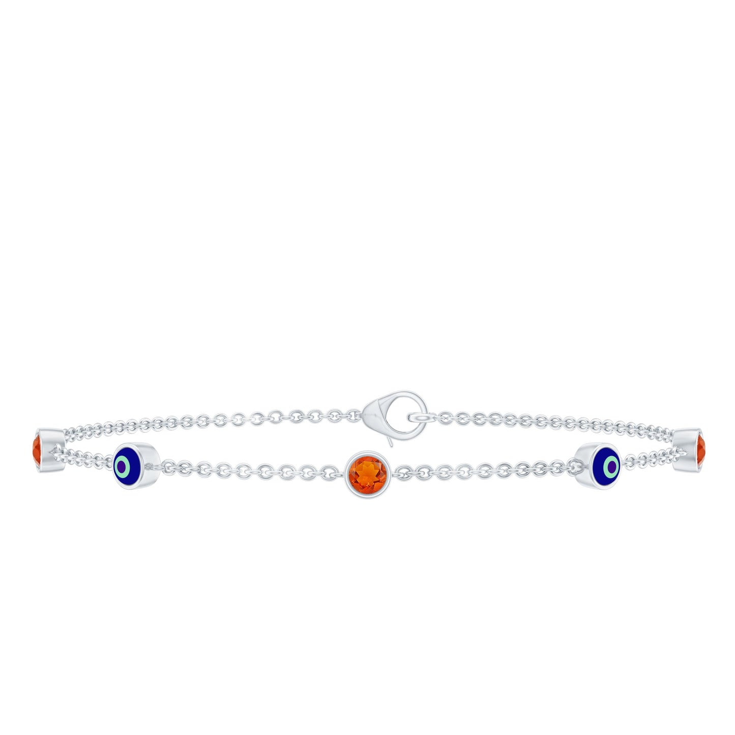 Bezel Set Fire Opal Evil Eye Station Bracelet for Women