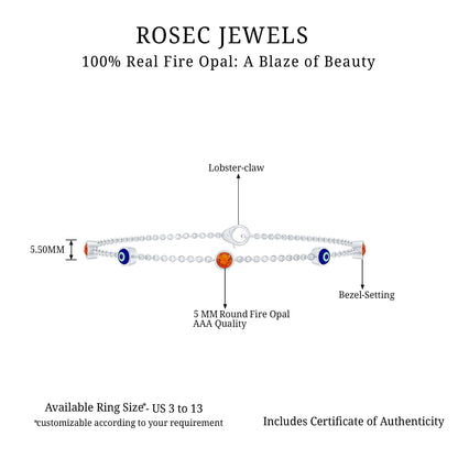 Bezel Set Fire Opal Evil Eye Station Bracelet for Women