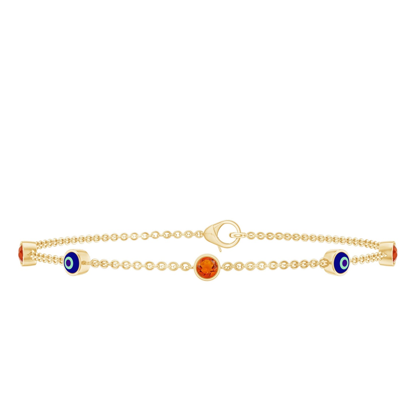 Bezel Set Fire Opal Evil Eye Station Bracelet for Women