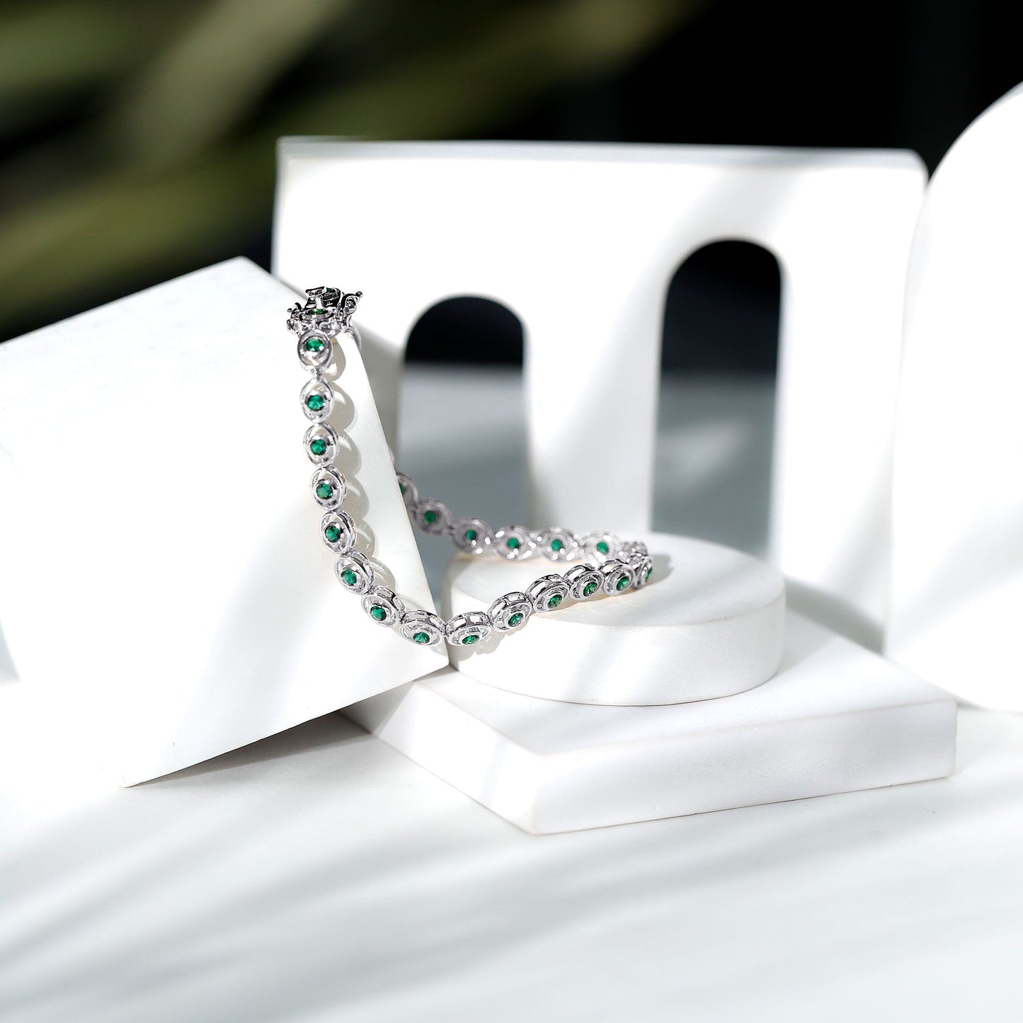 Lab Created Emerald Tennis Bracelet in Bezel Setting