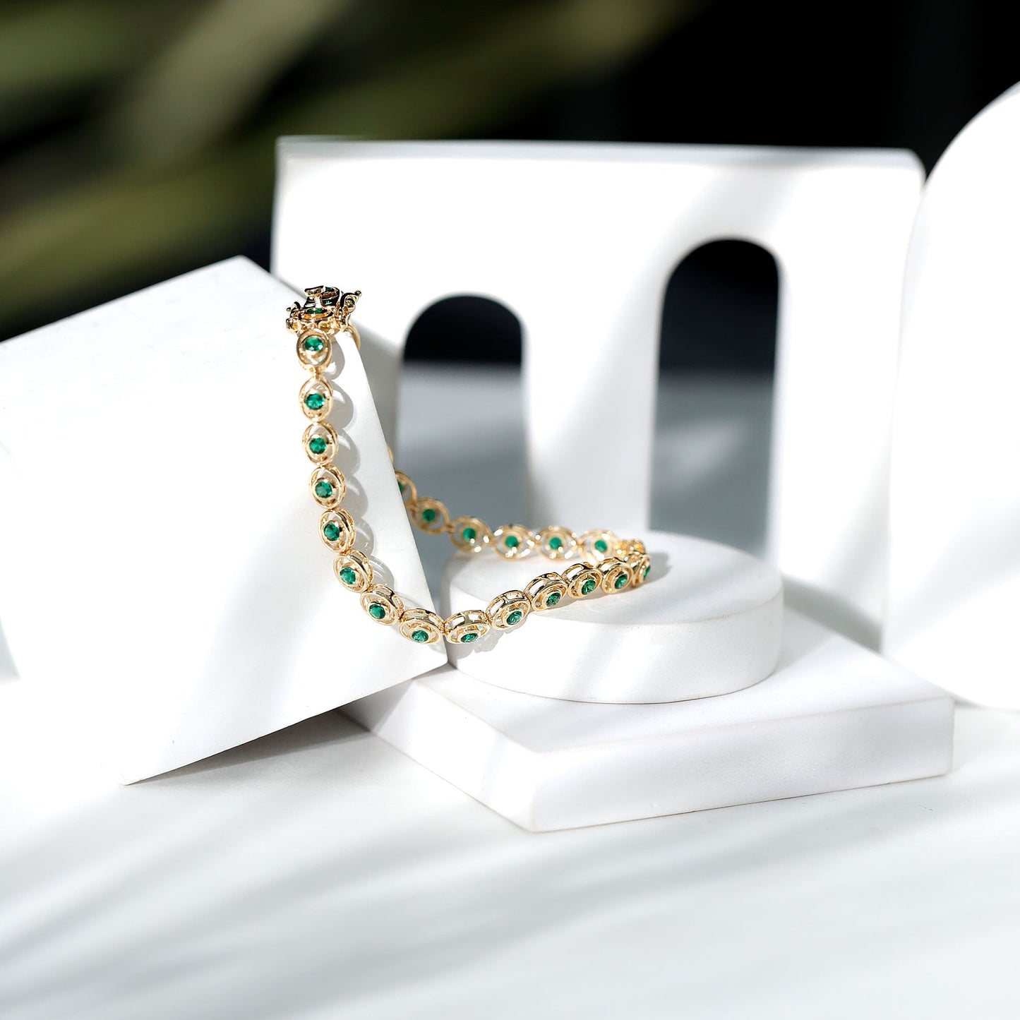 Lab Created Emerald Tennis Bracelet in Bezel Setting