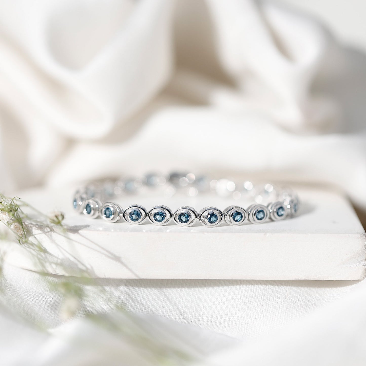 Bezel Set London Blue Topaz Tennis Bracelet for Women