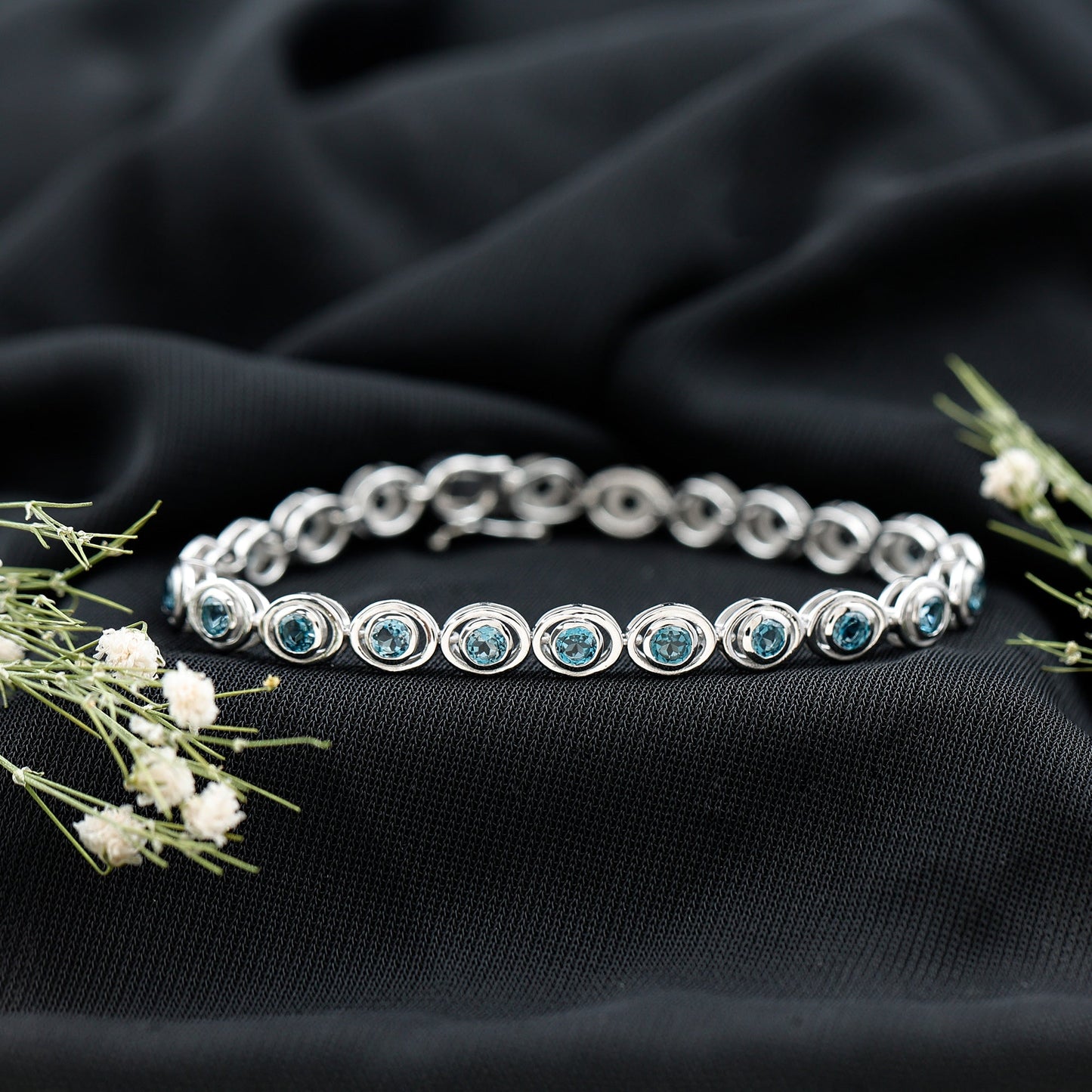 Bezel Set London Blue Topaz Tennis Bracelet for Women
