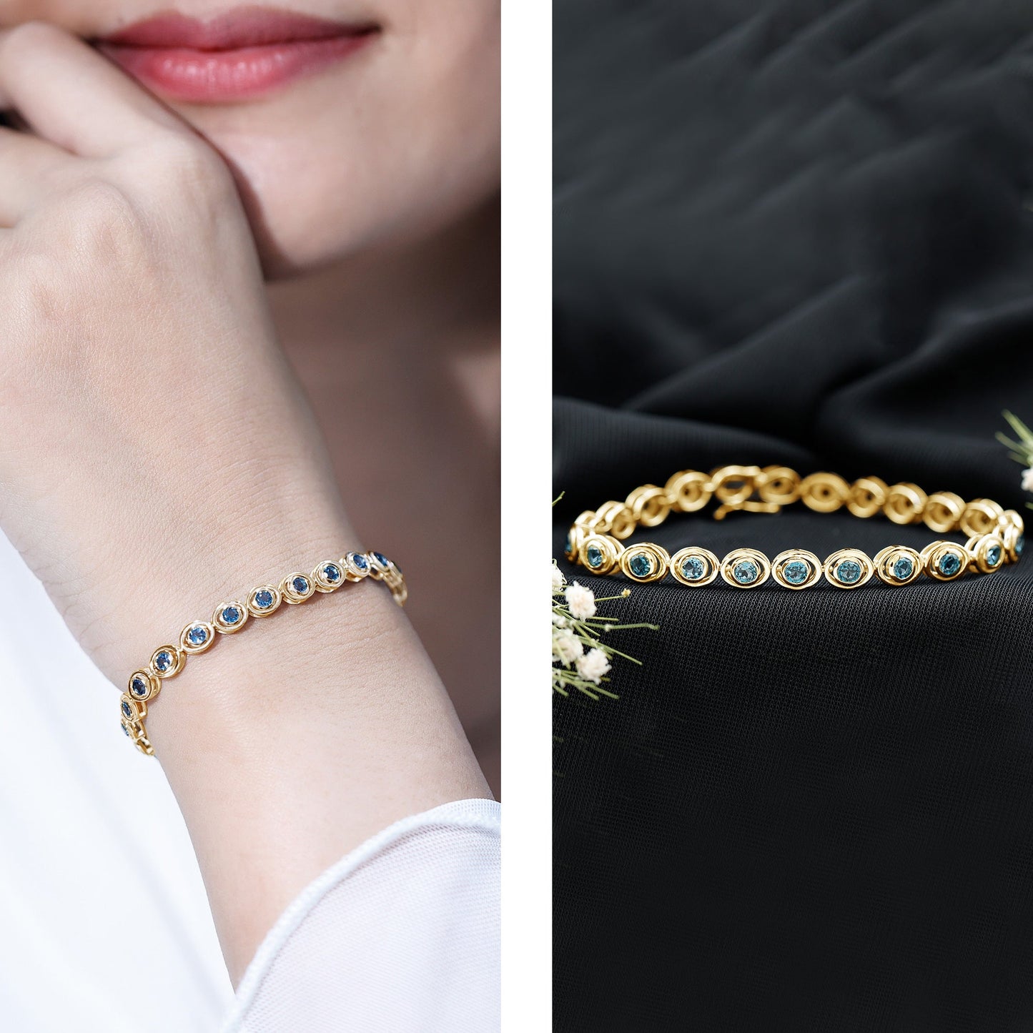 Bezel Set London Blue Topaz Tennis Bracelet for Women