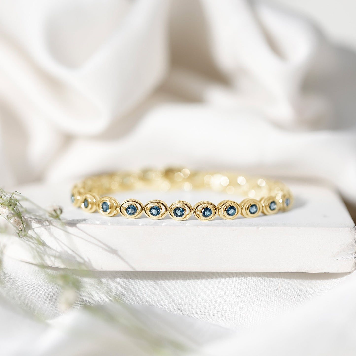 Bezel Set London Blue Topaz Tennis Bracelet for Women