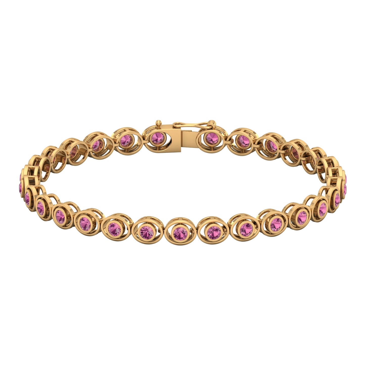 Bezel Set Natural Pink Tourmaline Tennis Bracelet for Women