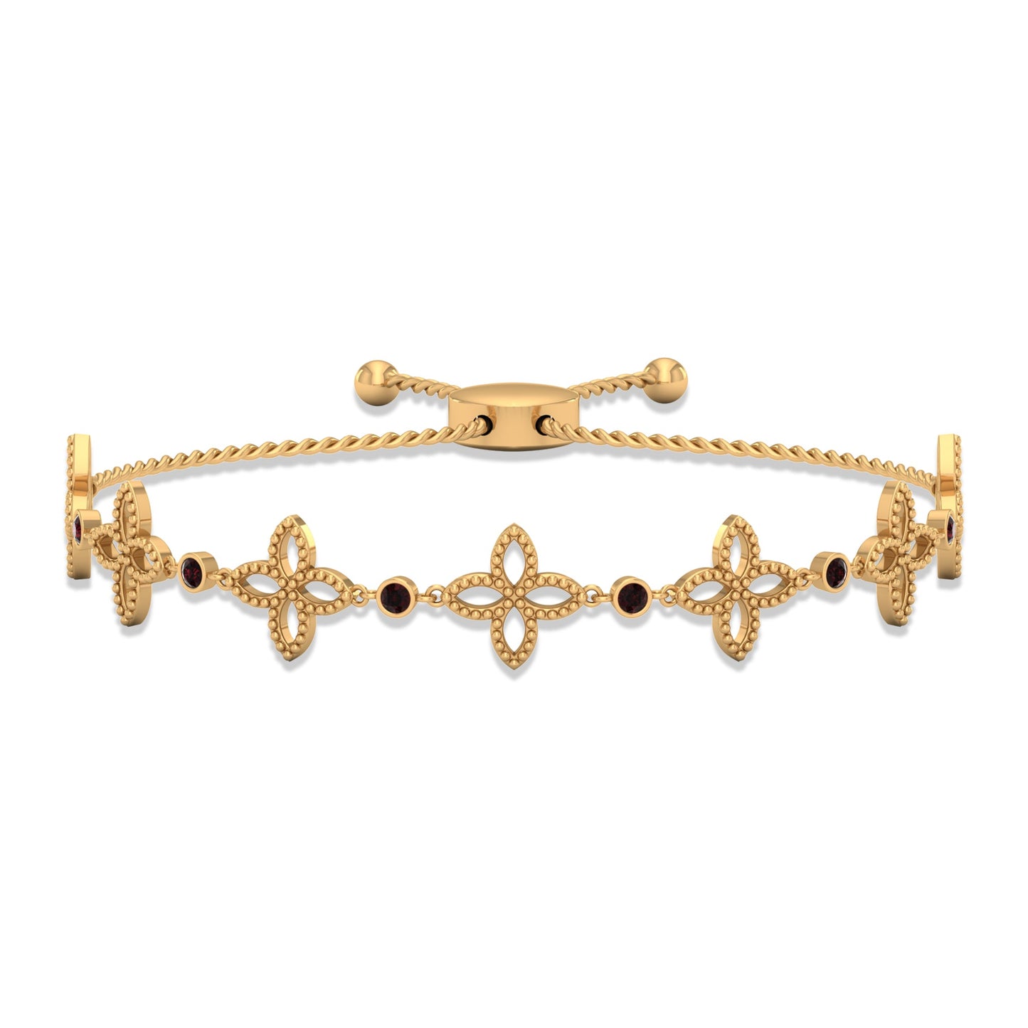 Genuine Garnet Flower Bracelet with Bolo Chain