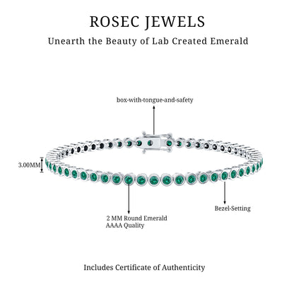 Bezel Set Lab Created Emerald Tennis Bracelet for Women