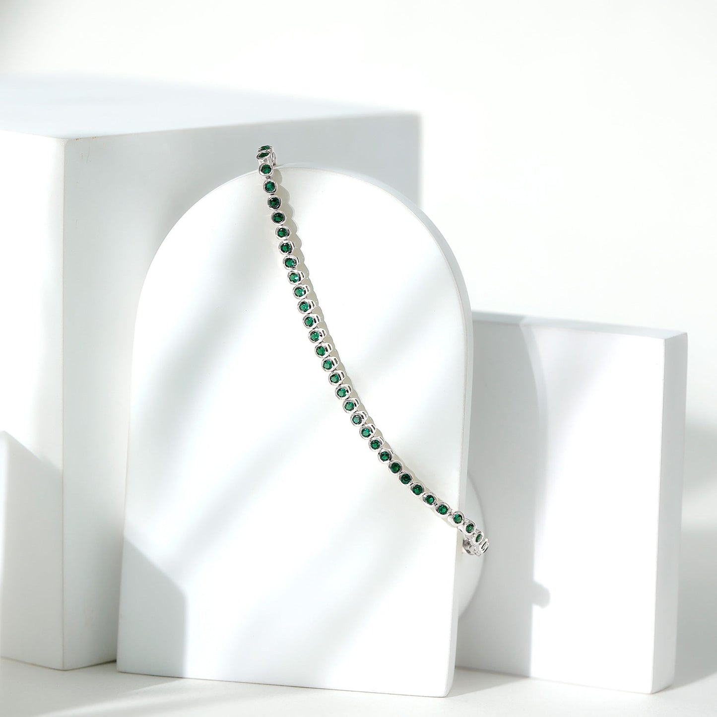 Bezel Set Lab Created Emerald Tennis Bracelet for Women