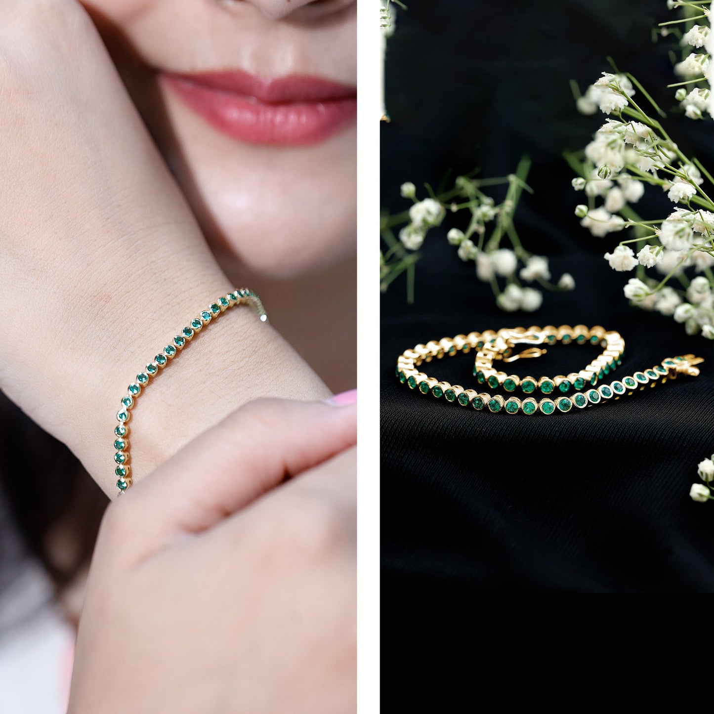 Bezel Set Lab Created Emerald Tennis Bracelet for Women