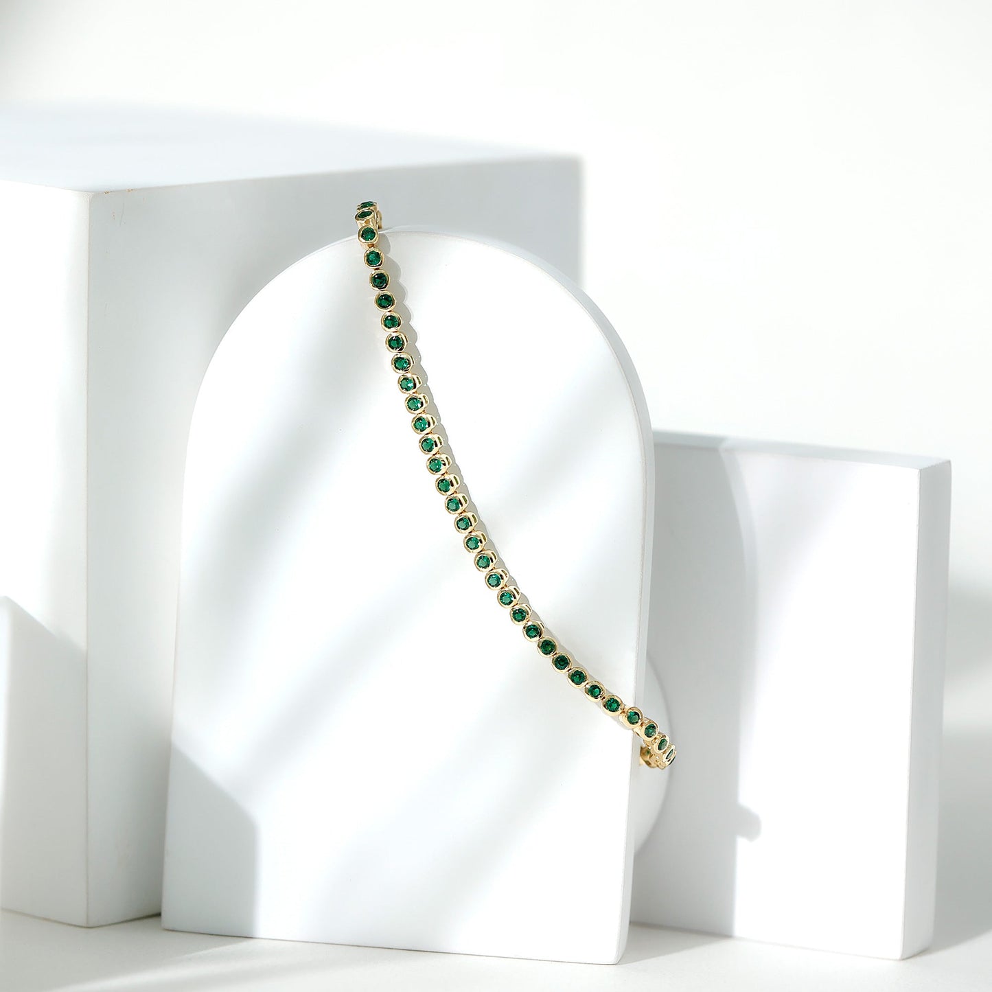 Bezel Set Lab Created Emerald Tennis Bracelet for Women