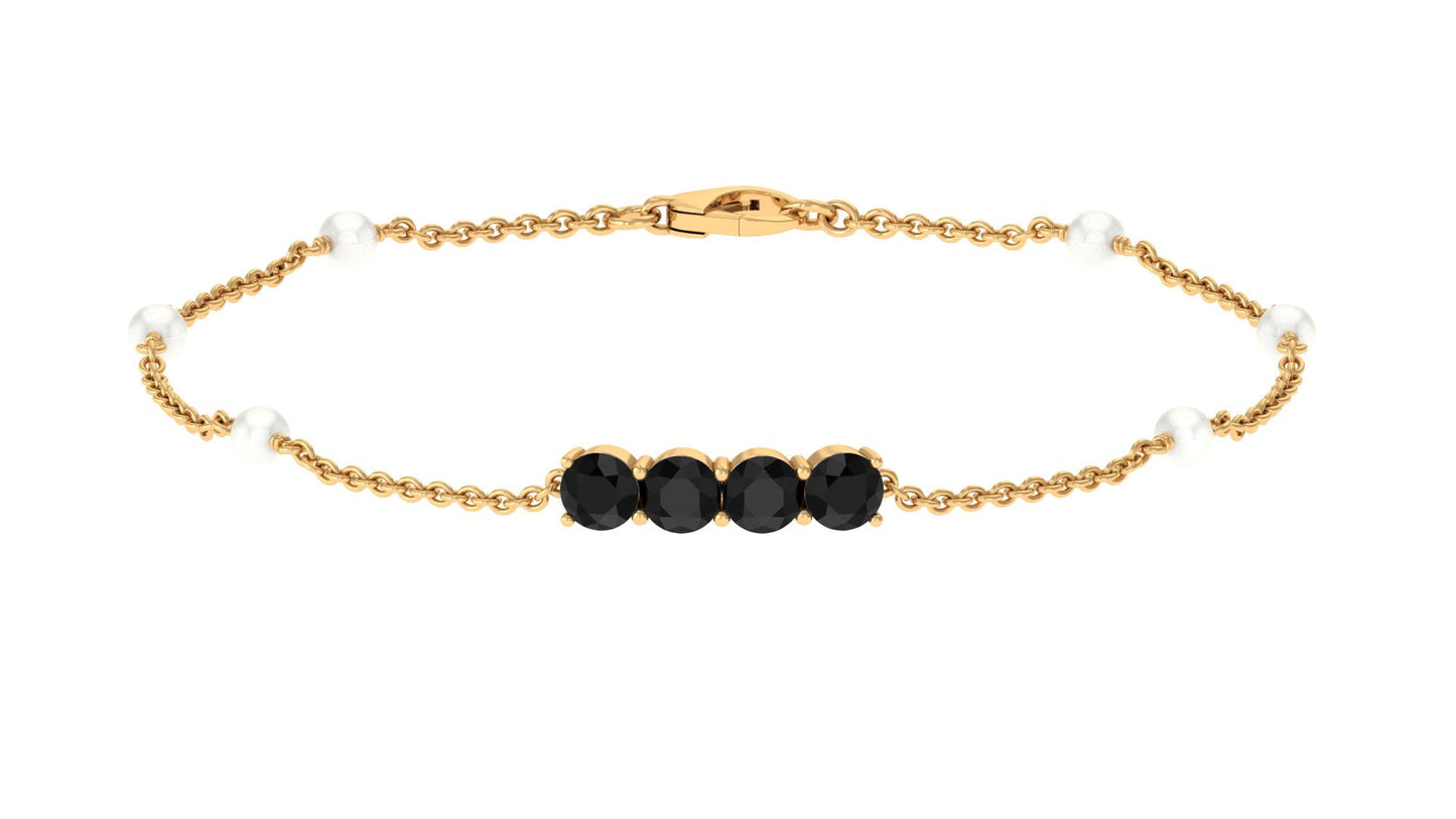 Black Onyx and Freshwater Pearl Station Bracelet