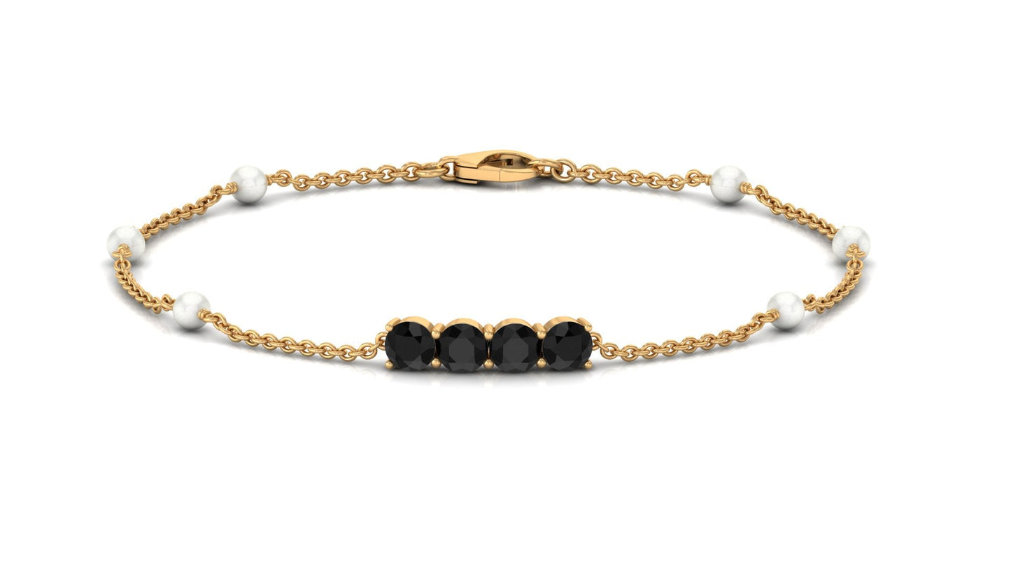 Black Onyx and Freshwater Pearl Station Bracelet