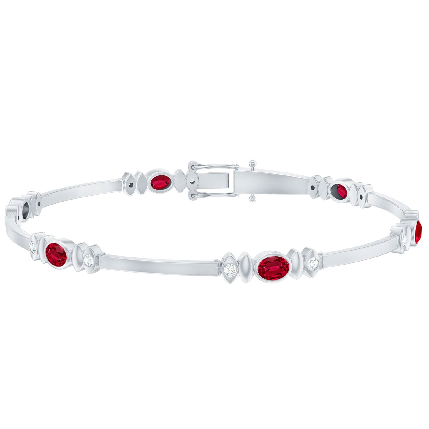 Oval Lab Grown Ruby Link Bracelet with Diamond