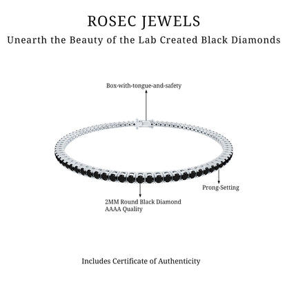 Certified Round Cut Lab Grown Black Diamond Tennis Bracelet