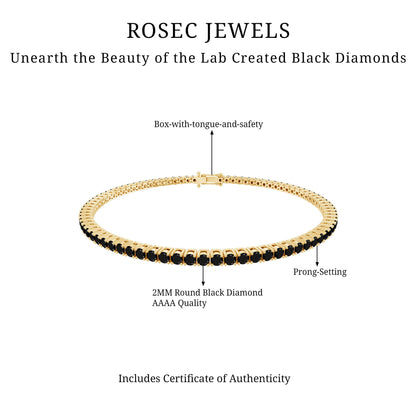 Certified Round Cut Lab Grown Black Diamond Tennis Bracelet