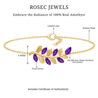 Natural Amethyst Leaf Bracelet with Certificate