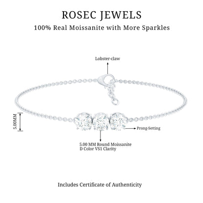 Three Stone Moissanite Chain Bracelet