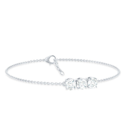 Three Stone Moissanite Chain Bracelet
