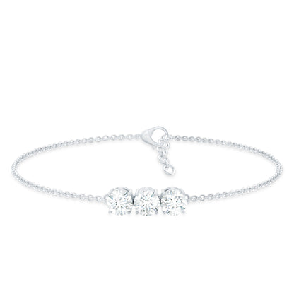 Three Stone Moissanite Chain Bracelet