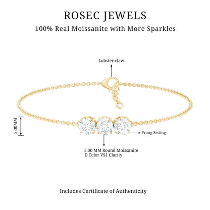 Three Stone Moissanite Chain Bracelet