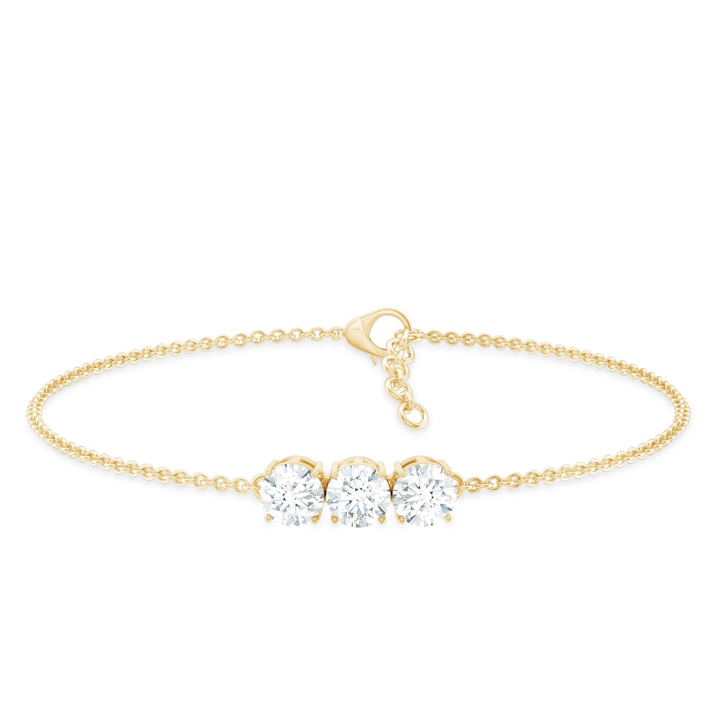 Three Stone Moissanite Chain Bracelet