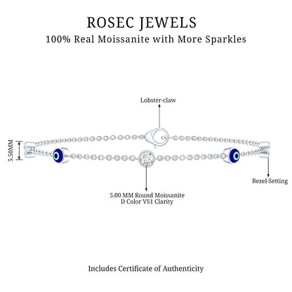 Certified Moissanite and Evil Eye Station Chain Bracelet