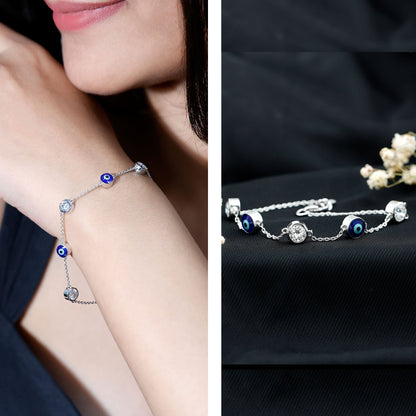 Certified Moissanite and Evil Eye Station Chain Bracelet