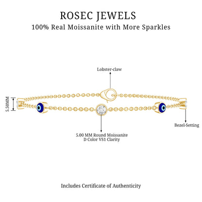 Certified Moissanite and Evil Eye Station Chain Bracelet