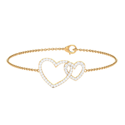Natural Diamond Two Heart Bracelet for Women
