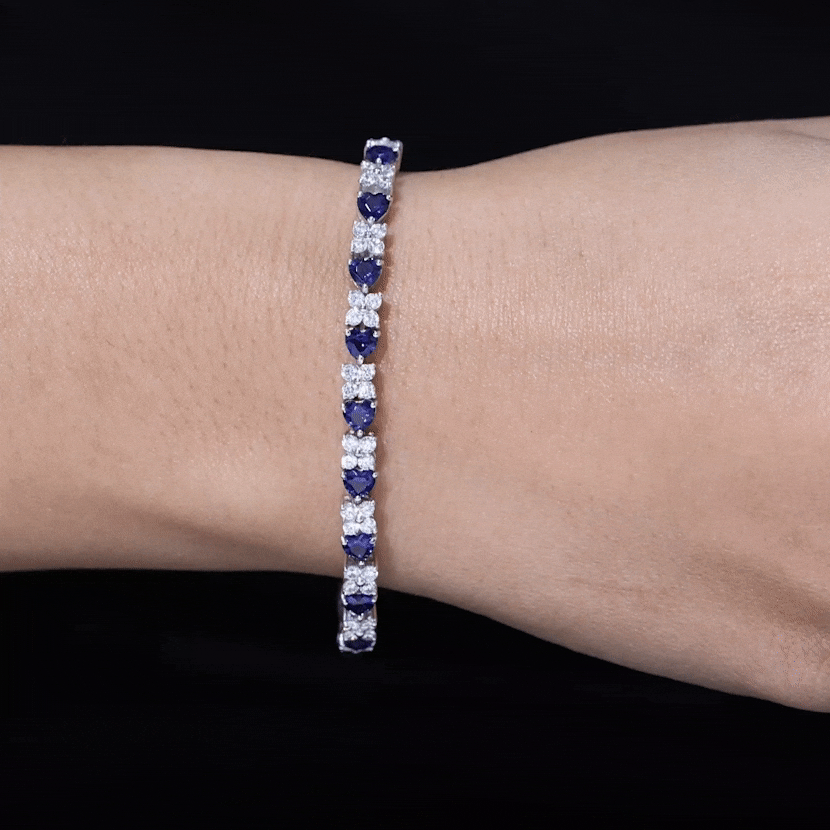 Certified Lab Grown Blue Sapphire Heart Tennis Bracelet with Moissanite