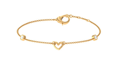 Bezel Set Diamond Heart Chain Bracelet