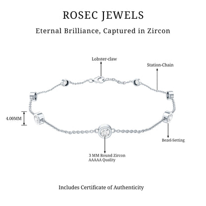 Cubic Zirconia Station Bracelet in Sterling Silver