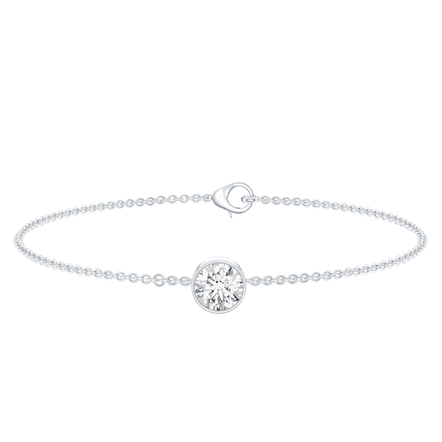 Bezel Set 1.3 Carat CZ Diamond Solitaire Chain Bracelet