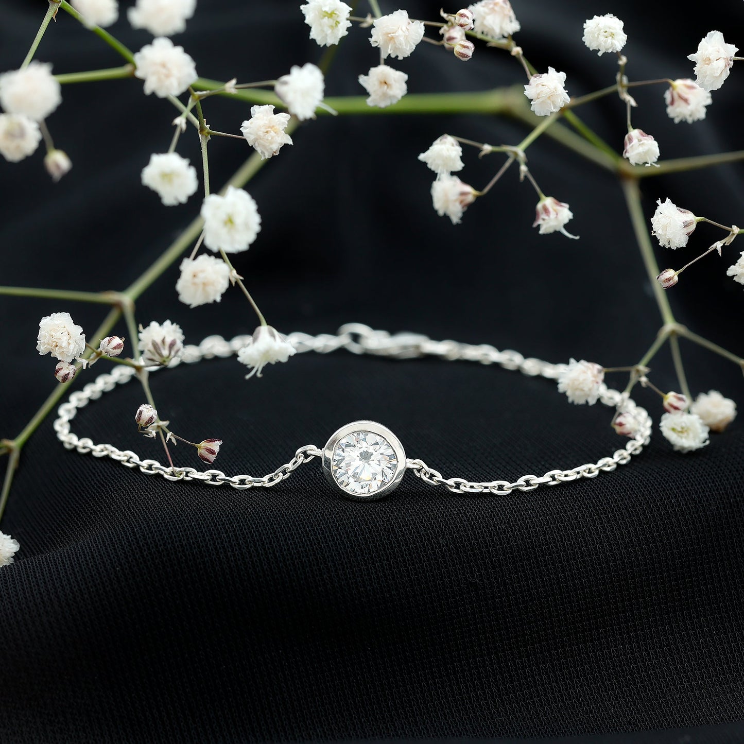 Bezel Set 1.3 Carat CZ Diamond Solitaire Chain Bracelet
