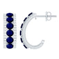 Real Blue Sapphire and Diamond Half Hoop Earrings