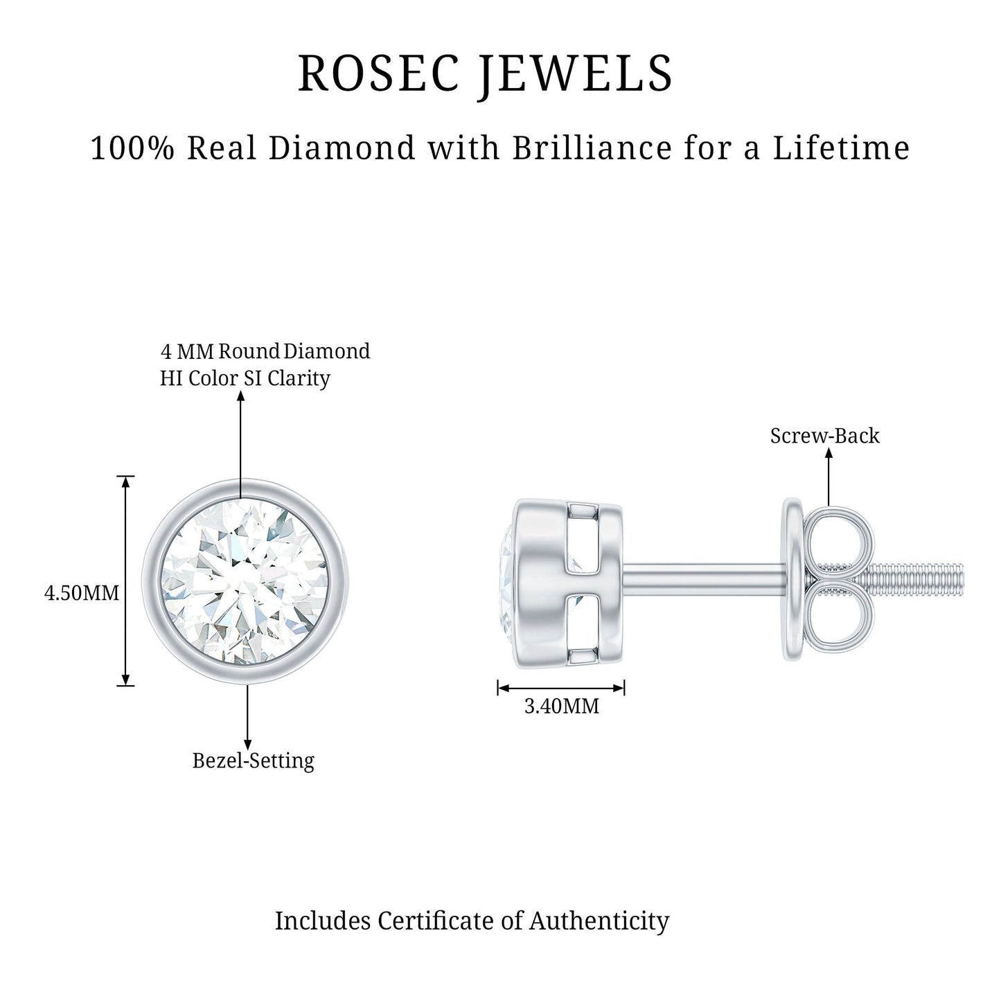 Minimal Bezel Set Diamond Everyday Earrings with Screw Back