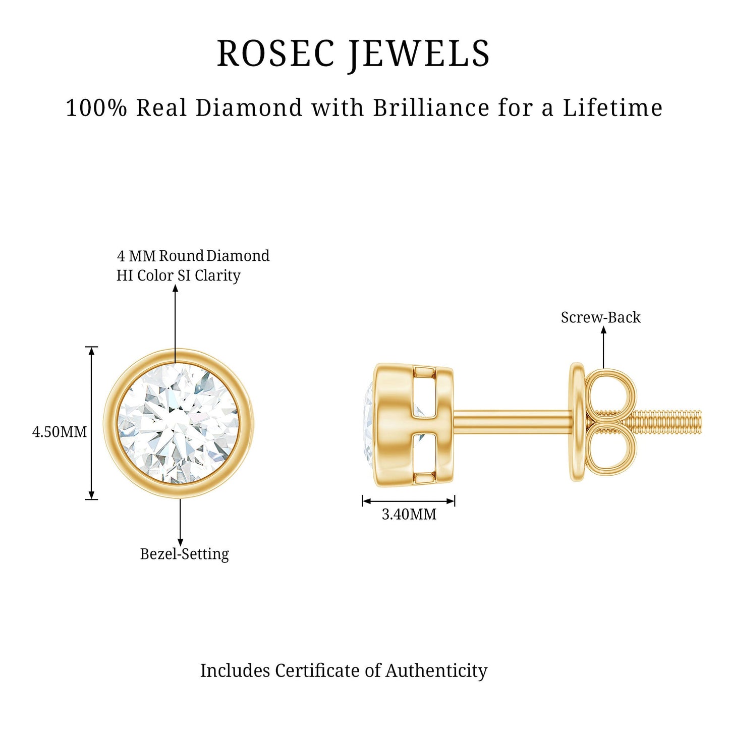 Minimal Bezel Set Diamond Everyday Earrings with Screw Back