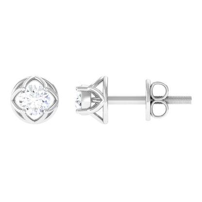 Round Diamond Solitaire Stud Earrings with Screw Back