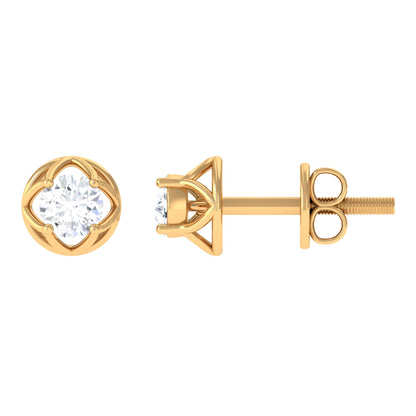 Round Diamond Solitaire Stud Earrings with Screw Back