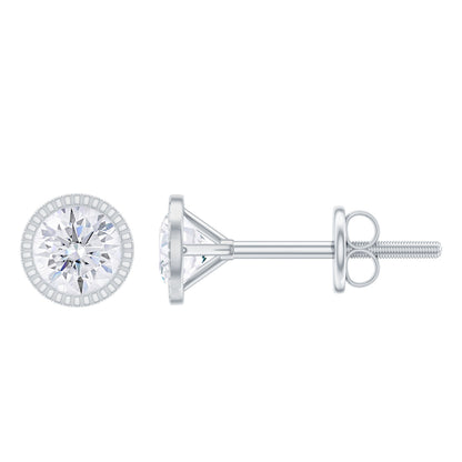 Round Diamond Solitaire Stud Earrings in Bezel Setting