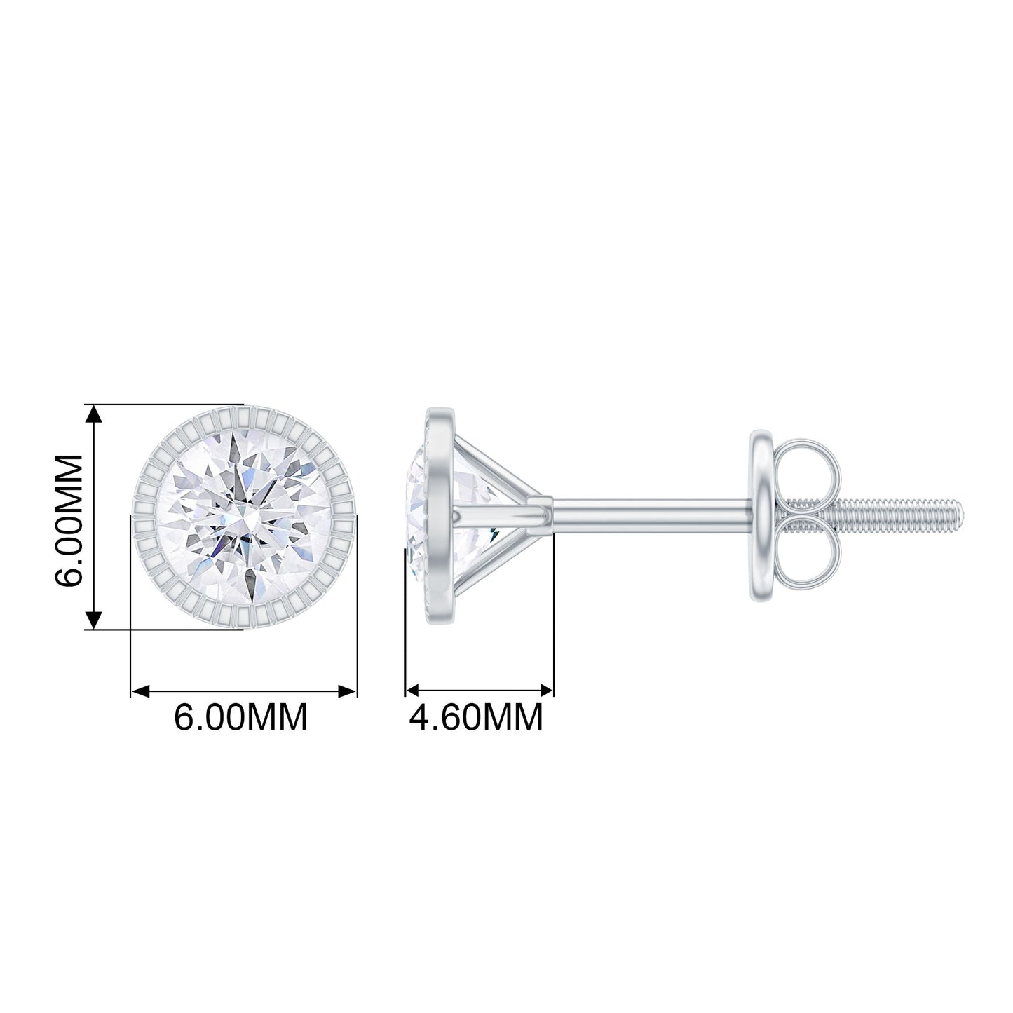 Round Diamond Solitaire Stud Earrings in Bezel Setting