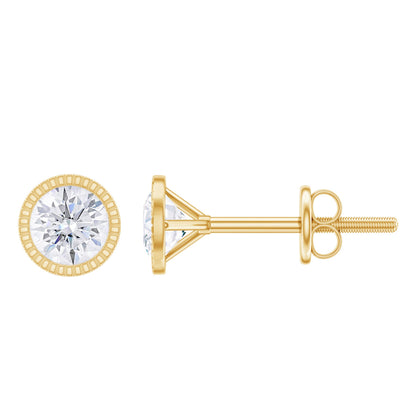 Round Diamond Solitaire Stud Earrings in Bezel Setting
