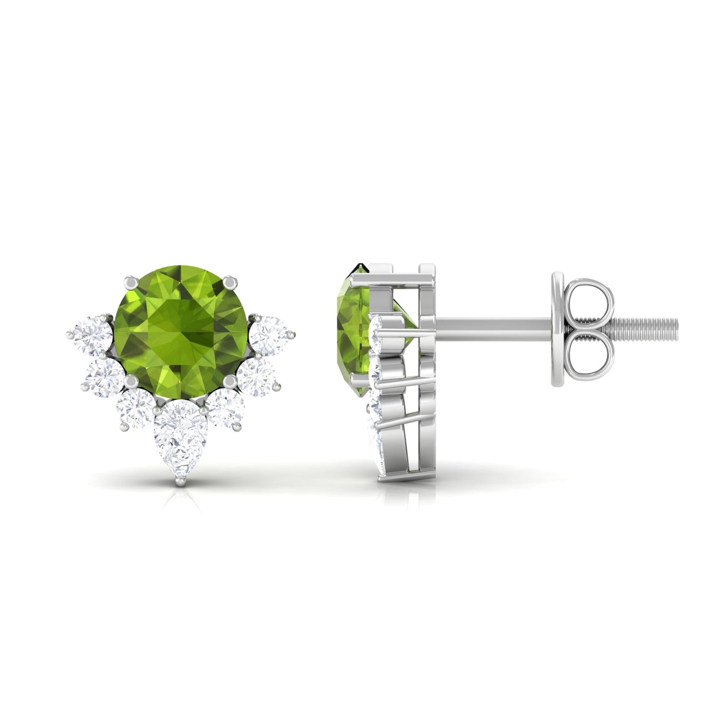 Real 1.8 Carat Peridot Stud Earrings with Diamond Half Halo