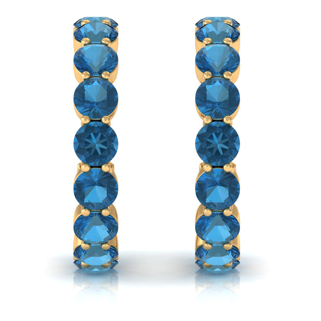 Real London Blue Topaz Hoop Earrings For Women