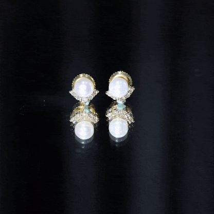 Modern Stud Earrings with Freshwater Pearl and Diamond