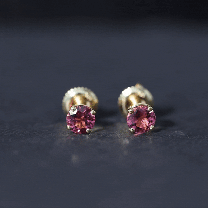 Round Shape Pink Tourmaline Stud Earrings for Women