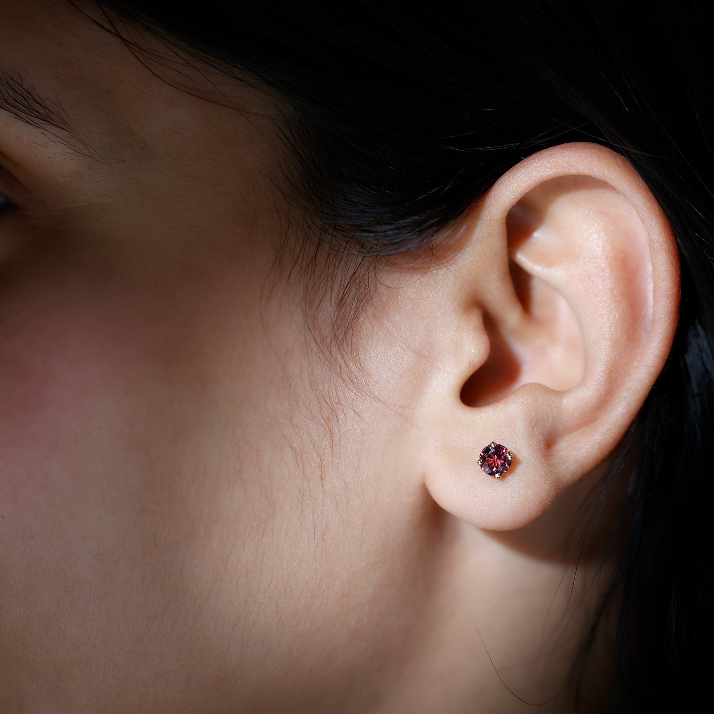 Round Shape Pink Tourmaline Stud Earrings for Women