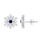 Real Blue Sapphire and Diamond Floral Cluster Stud Earrings